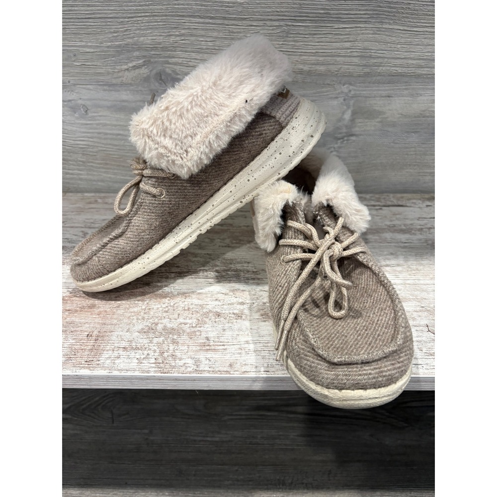 Hey Dude Britt Women Tan Faux Fur Lined Ankle Boot Moccasin Shoes Size 6‎ 37